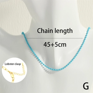 Detail view of colorful beaded necklace with adjustable 45+5cm chain and lobster clasp closure