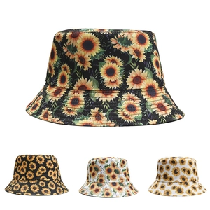 Sunflower Printed Bucket Hat Cotton Blend Wide Brim Summer Sun Protection Outdoor Floral Travel Hat For Women