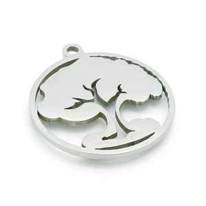 Silver stainless steel hollow tree of life round pendant for DIY jewelry making