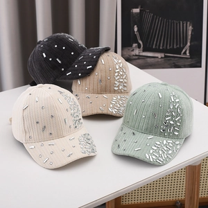 Velvet baseball caps with rhinestones in four colors for women's outdoor autumn wear