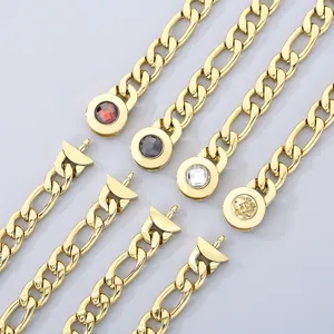 Men Figaro Chain Necklace Stainless Steel With Crystal Skull Clasp Hip Hop Polished Jewelry Trendy Punk Style