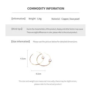Detailed size chart for gold plated pearl hoop earrings with dimensions and material specs