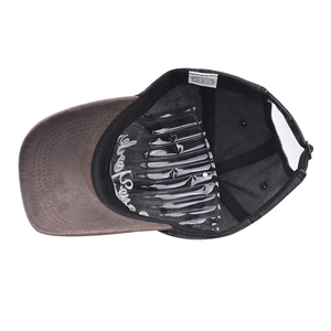 Detail of 100% cotton wash label and interior stitching of the New York baseball cap