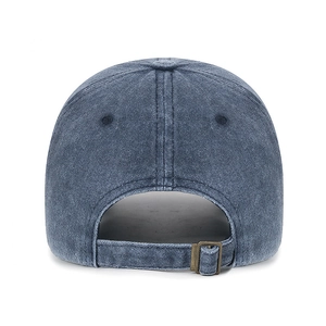 Navy blue washed cotton baseball cap with 1947 embroidery and adjustable metal strap back