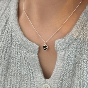 925 Sterling Silver Heart Pendant Necklace Black Enamel Bow Design Korean Minimalist Style Elegant Jewelry For Women
