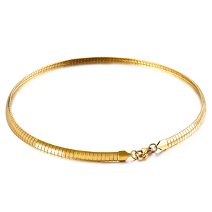 Flat golden herringbone snake chain necklace in stainless steel with a lobster clasp