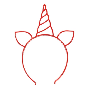 Red unicorn headband with glitter horn and cat ears for girls and women, front view