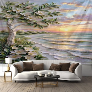 Tapiz De Pared Paisaje Impresión Digital 3D Poliéster Estética Playa Puesta De Sol Montaña Nevada Árbol De Flores Decoración Del Hogar