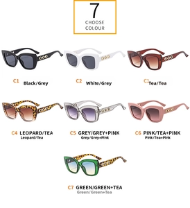 Collezione dettagliata di occhiali da sole cat-eye oversize in vari colori con dettagli oro