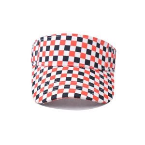 Red and black checkerboard pattern visor cap for outdoor sun protection and beach use