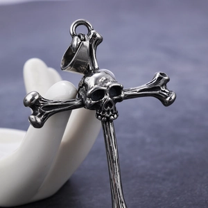 Gothic Punk Skull Bone Cross Pendant Necklace Stainless Steel Retro Skeleton Dark Style Jewelry For Men Women