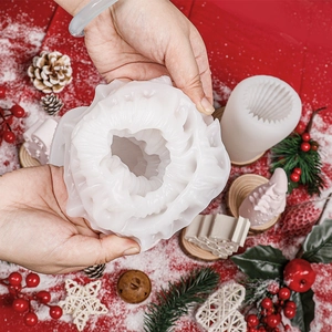 Christmas tree silicone mold for DIY candles and soaps with festive holiday background