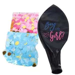 36-inch gender reveal black latex balloon set with pink and blue confetti packets
