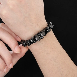 Bracciale a catena da motociclista in acciaio inossidabile nero lucido da uomo stile hip hop