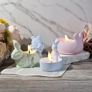 DIY konijn siliconen mal set voor gipsen kandelaars in kleurrijke pastel designs