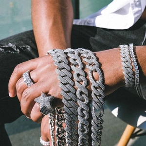 Cuban Link Chain Necklace Copper Iced Out Zircon Rhinestone Hip Hop Jewelry For Men Shiny Electroplated