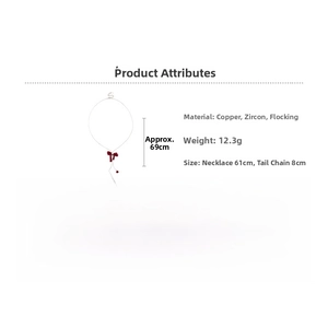 Detailed size and material specs for the red flocked bow pendant necklace with zircon