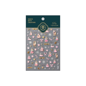 3D Christmas nail stickers with pink bears and rose gold snowflakes on TL-282 backing card