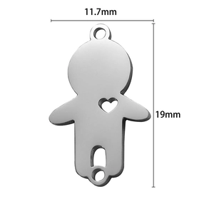 Ciondolo ragazzo in acciaio inox con cuore e due fori, 11,7x19mm per gioielli fai da te