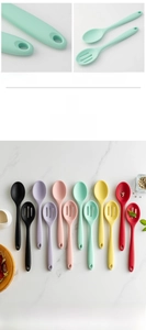 Food-grade silicone spoons showing ergonomic hanging holes for easy kitchen storage