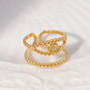 Bague double couche en acier doré avec motif œil et breloques rondes style bohème