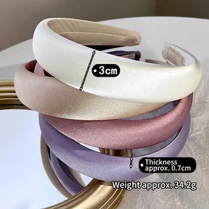 Satin padded headband set in cream pink and purple colors 3cm wide 0.7cm thick