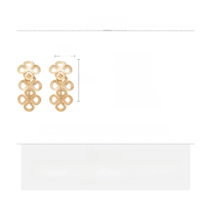 Detailed size and material specifications for gold floral tassel earrings in a clean layout