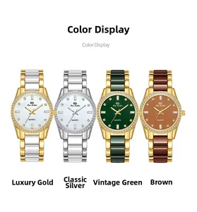 Detail view of BS Bee Sister ceramic quartz watches in four color variations with crystals