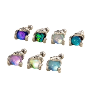 Snake claw cartilage stud earrings with colorful moonstones in stainless steel