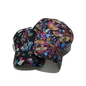 Mushroom Print Baseball Cap Polyester Psychedelic Colorful Sun Protection Adjustable Casual Fashion Hat Women Men