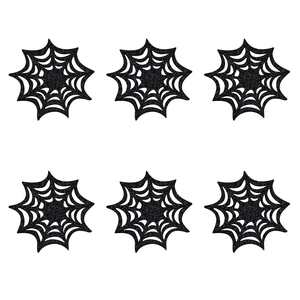 Lot de six sous-verres noirs pailletés en forme de toile d'araignée pour Halloween