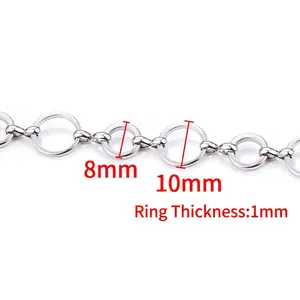 Detail of 8mm and 10mm polished stainless steel chain links for DIY jewelry making
