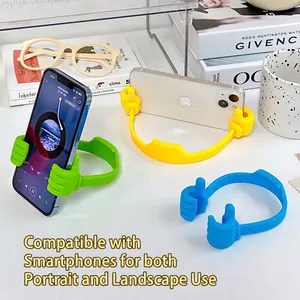 Universal thumb up phone stands in green yellow and blue for vertical and horizontal support