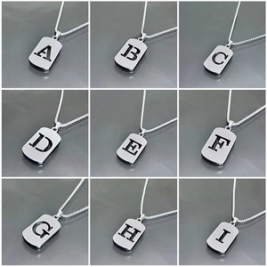 Initial Letter Necklace Titanium Steel Hollow Rectangle Pendant Fashion Simple Commuter Style Jewelry For Men And Women