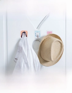 Adhesive wall hooks with cute cartoon animal designs for home storage and organization