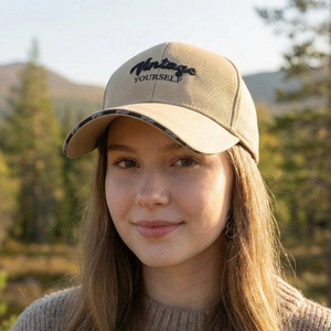 Khaki baseball cap with Vintage embroidery and extended brim for sun protection