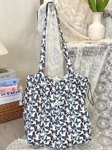 Large canvas tote bag with butterfly print and drawstring closure for women