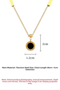 Detailed macro view of gold plated titanium steel necklace with Roman numeral shell pendant