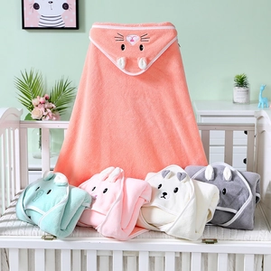 Soft coral fleece hooded baby bath towel set with cute animal embroidery for newborns