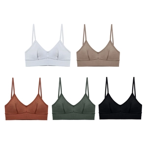Seamless ribbed cotton sports bras in white, grey, red, green and black colors
