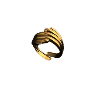 Minimalist 18K gold plated stainless steel open ring with textured wave design pattern