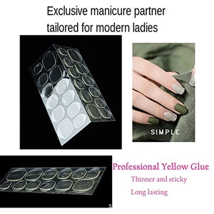 Macro shot of ultra-thin, high-adhesion professional yellow jelly glue stickers for nails