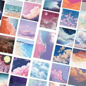 50pcs Aesthetic landscape oil painting stickers for suitcases and laptops