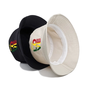 One Love printed bucket hats in black and cream white for outdoor sun protection
