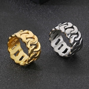 Cuban Link Chain Ring Stainless Steel Hollow Wide Band Hip Hop Rock Punk Style Jewelry Accessories For Men Boys