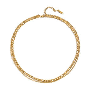 Minimalist gold double layer stainless steel chain necklace with lobster clasp