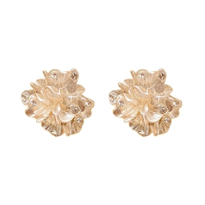 Boucles d'oreilles fleurs dorées élégantes avec strass brillants et pétales nacrés