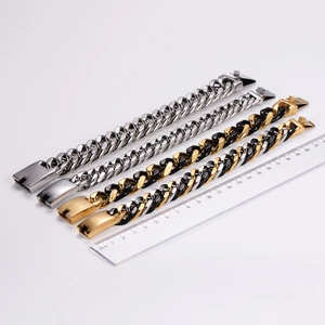 Men Cuban Link Bracelet 316L Stainless Steel Heavy Industrial Punk Style Curb Chain Jewelry Thick Metal Design