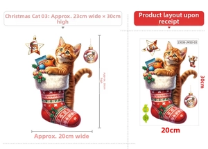 Detail showing Christmas cat in stocking wall sticker with layout dimensions 20x30cm
