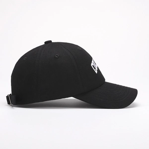 Classic black cotton baseball cap with side letter embroidery and adjustable back strap